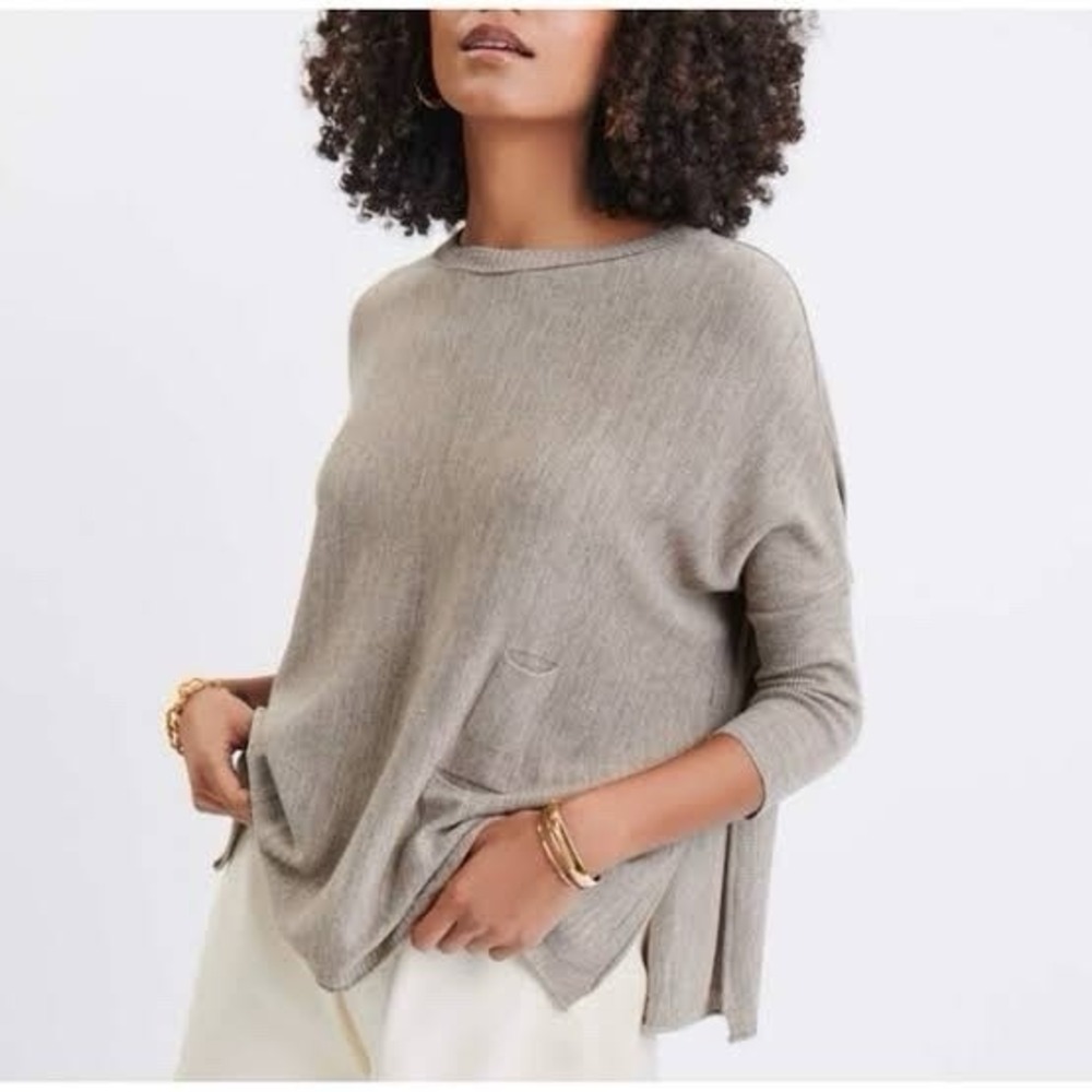MERSEA Catalina Traveler Boxy Coastal Beach Flowy Knit Sweater Taupe One Size OS